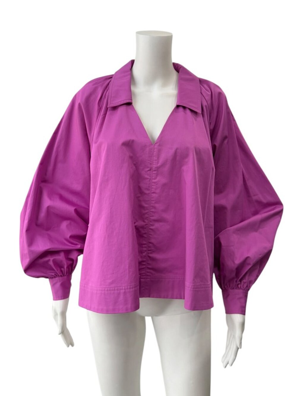 CO Magenta Collared V-Neck Blouse Puff Sleeve Blouse Top size Small